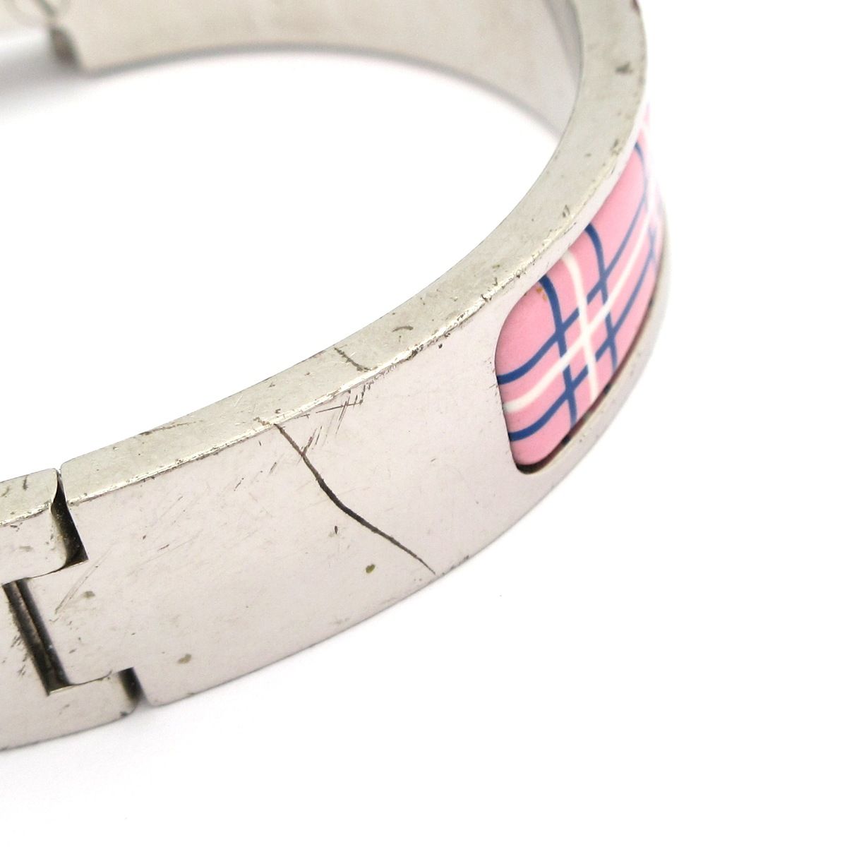 Hermes Bangle Click Silver Pink Multi Plaid Pattern X — view 6