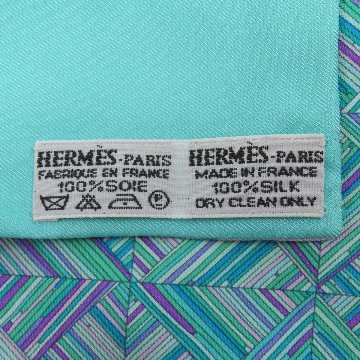 Hermes Geometric Pattern Scarf Silk Turquoise X Purple Green — view 5