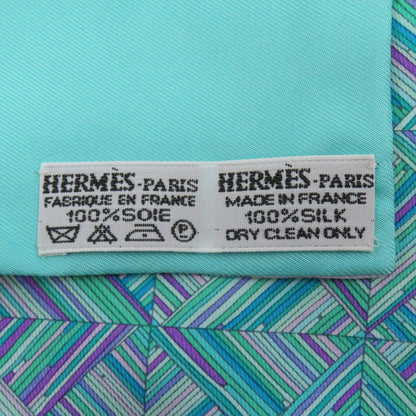 Hermes Geometric Pattern Scarf Silk Turquoise X Purple Green — view 5