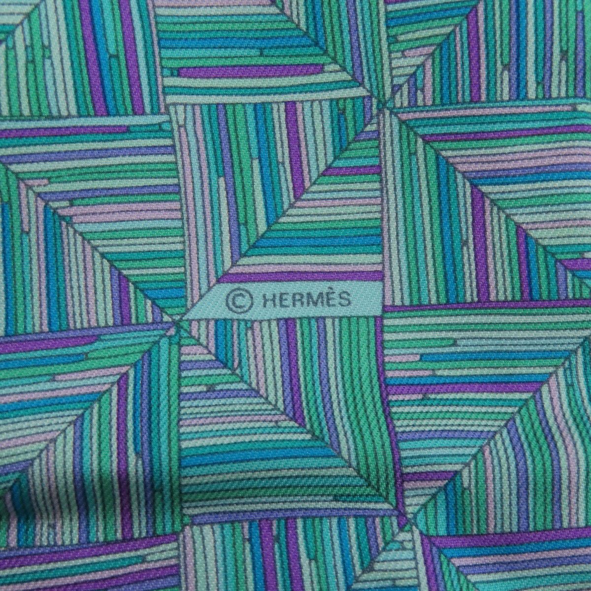 Hermes Geometric Pattern Scarf Silk Turquoise X Purple Green — view 4