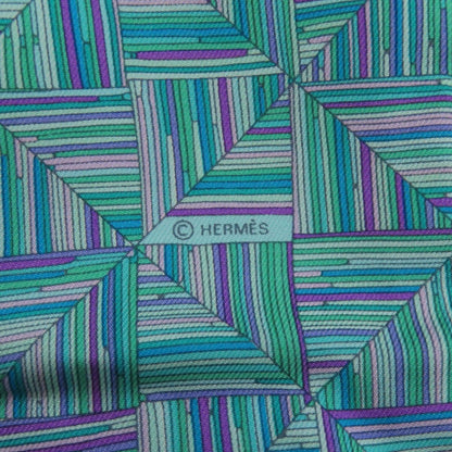 Hermes Geometric Pattern Scarf Silk Turquoise X Purple Green — view 4