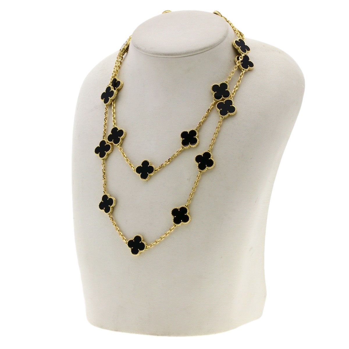 Van Cleef & Arpels Vintage Alhambra Onyx Necklace 18K Yellow Gold — view 8