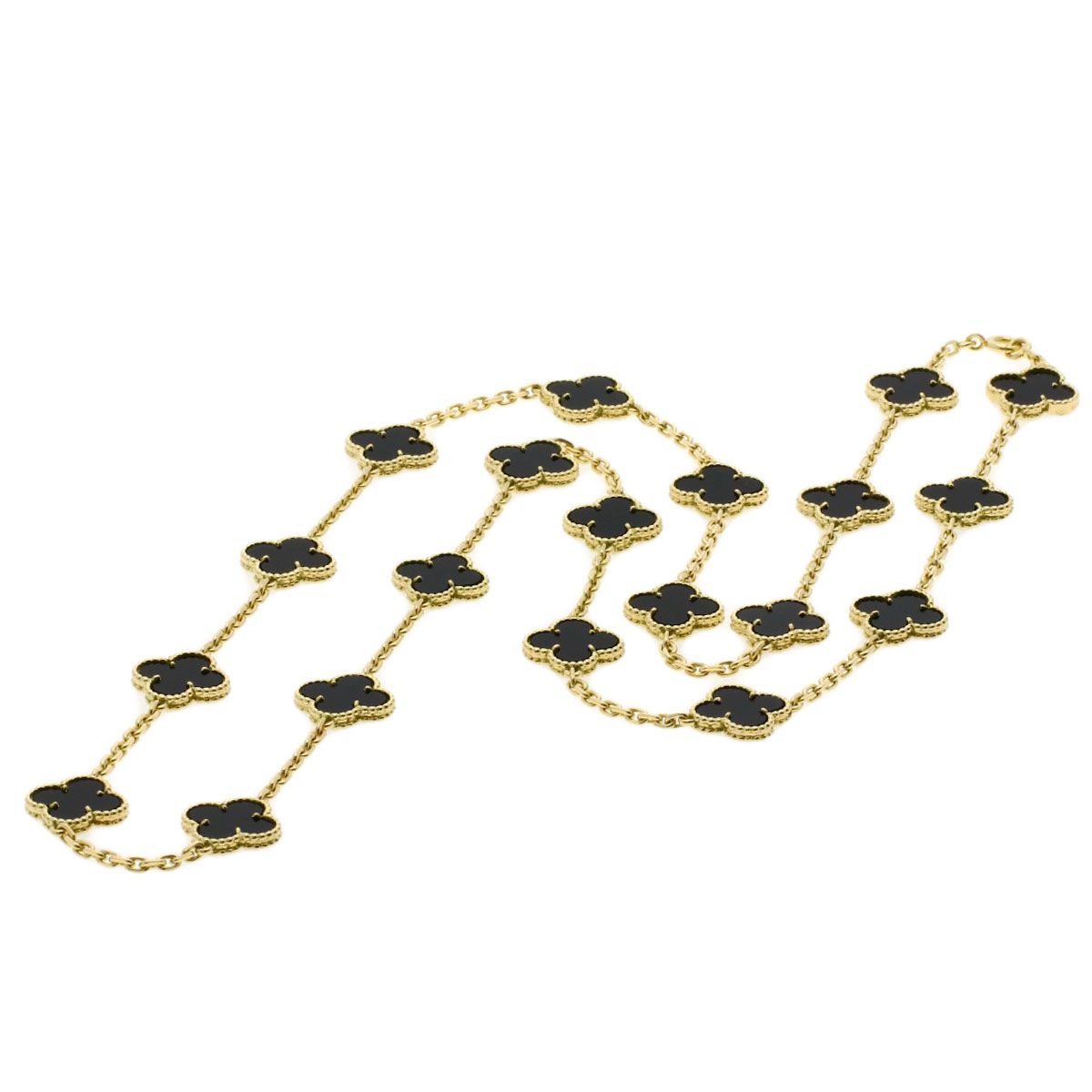 Van Cleef & Arpels Vintage Alhambra Onyx Necklace 18K Yellow Gold — view 7