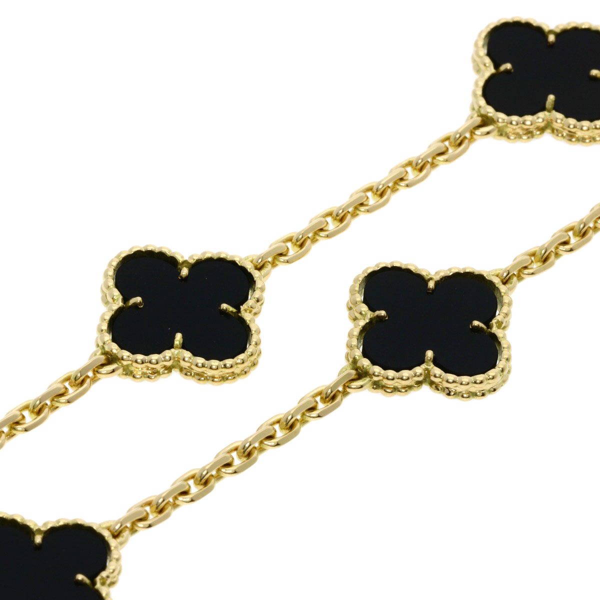 Van Cleef & Arpels Vintage Alhambra Onyx Necklace 18K Yellow Gold — view 2