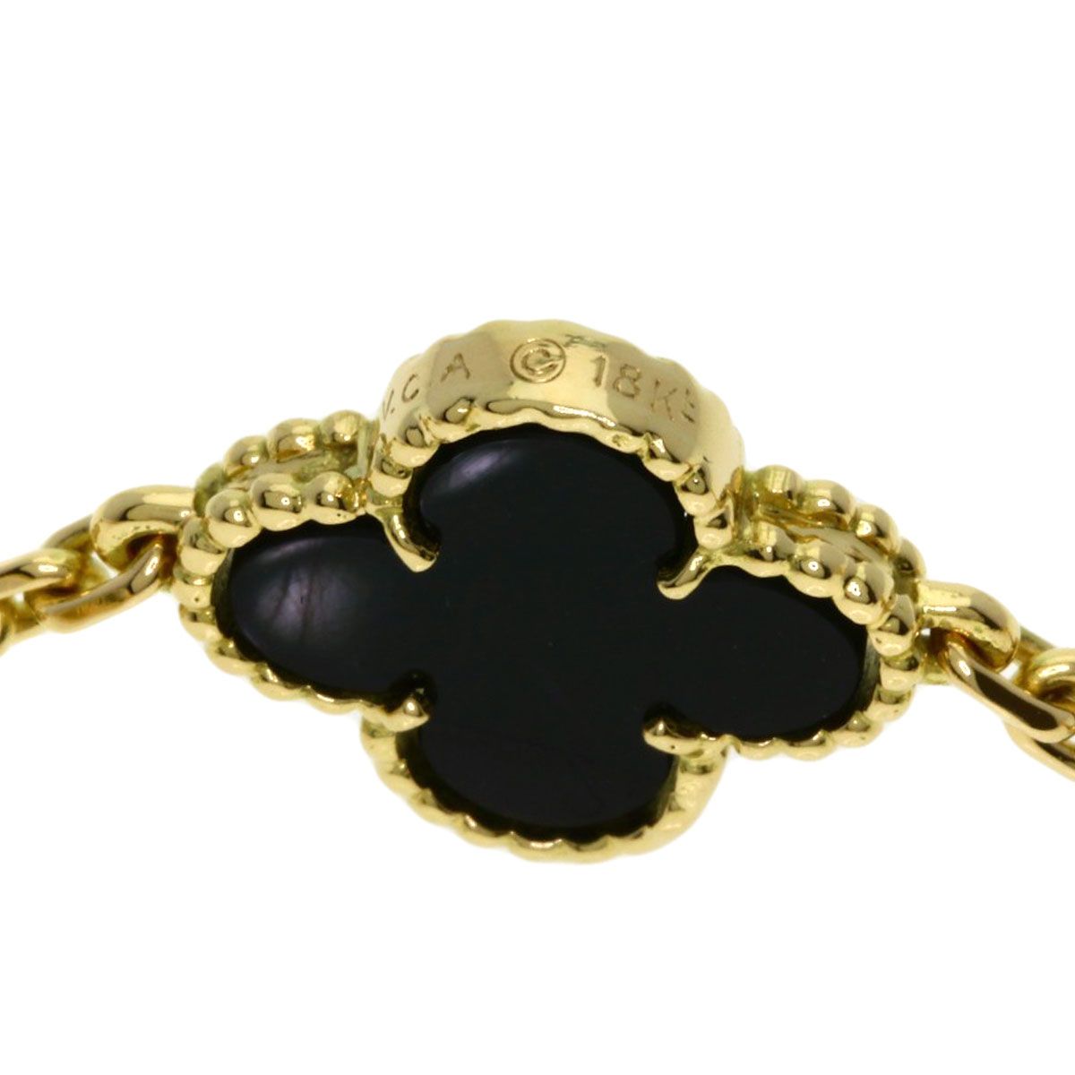 Van Cleef & Arpels Vintage Alhambra Onyx Necklace 18K Yellow Gold — view 5