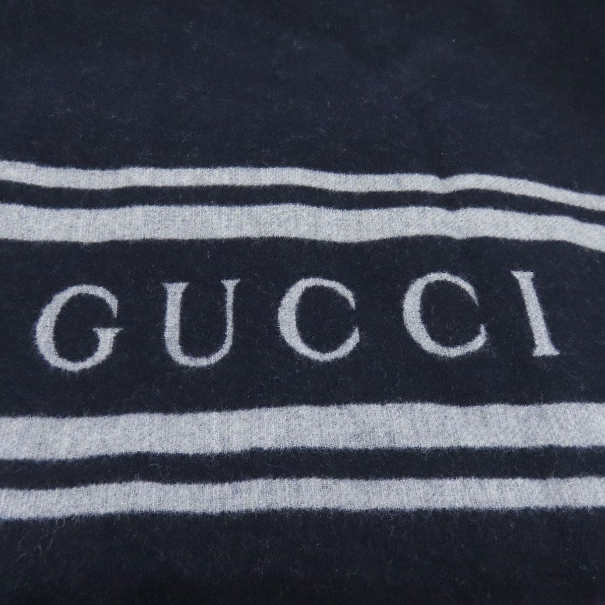 Gucci Logo Scarf Cashmere Navy Gray — view 3