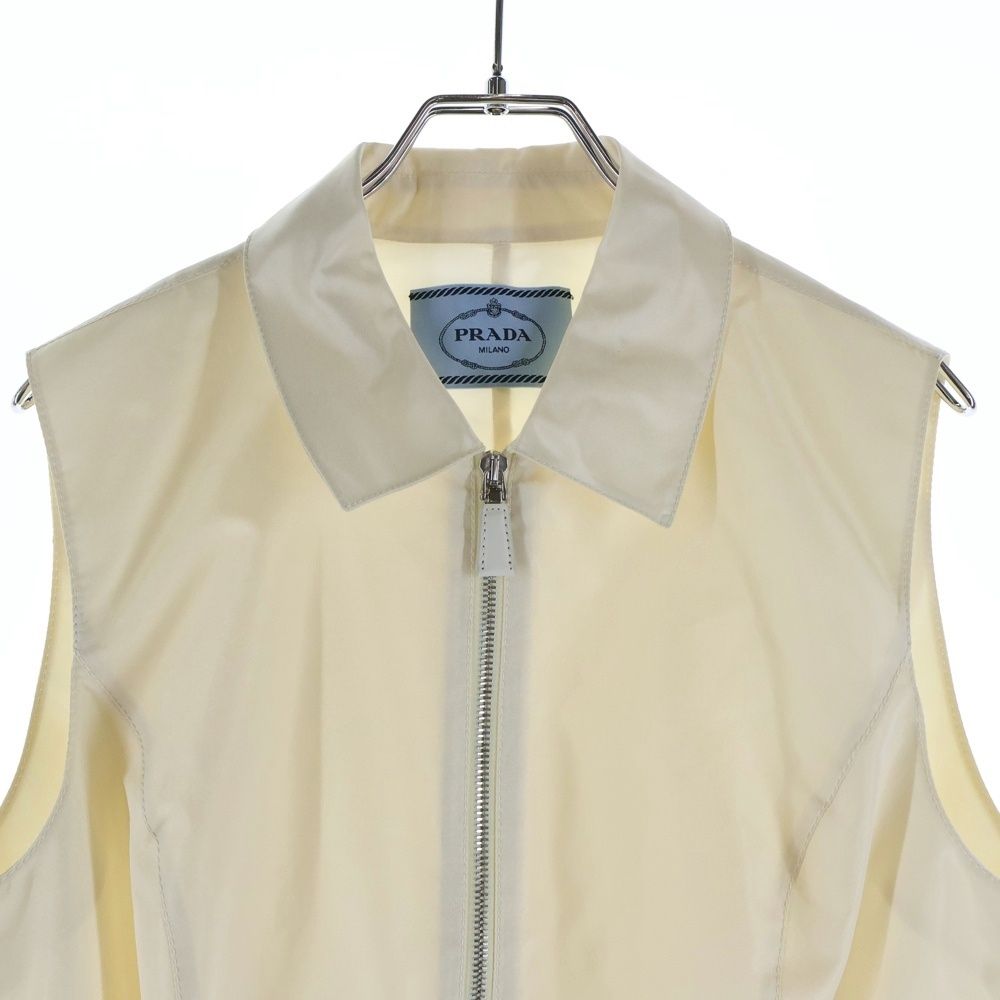 Prada Logo Belt Nylon Half Zip Sleeveless Long Dress Ivory — view 3