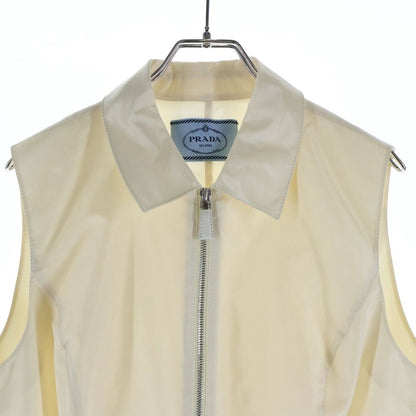 Prada Logo Belt Nylon Half Zip Sleeveless Long Dress Ivory — view 3