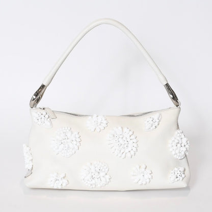 Prada Hobo Handbag Beads Leather White