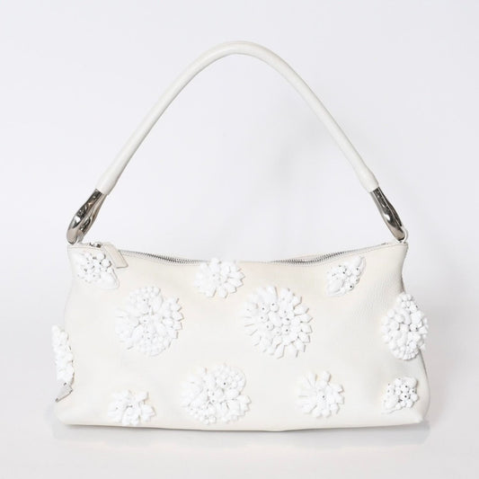 Prada Hobo Handbag Beads Leather White