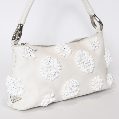 Prada Hobo Handbag Beads Leather White — view 3