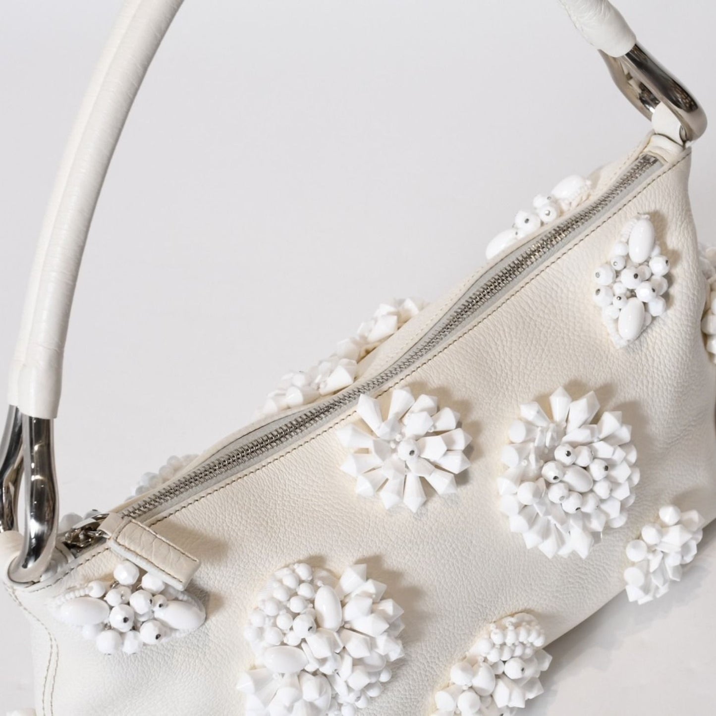 Prada Hobo Handbag Beads Leather White — view 6
