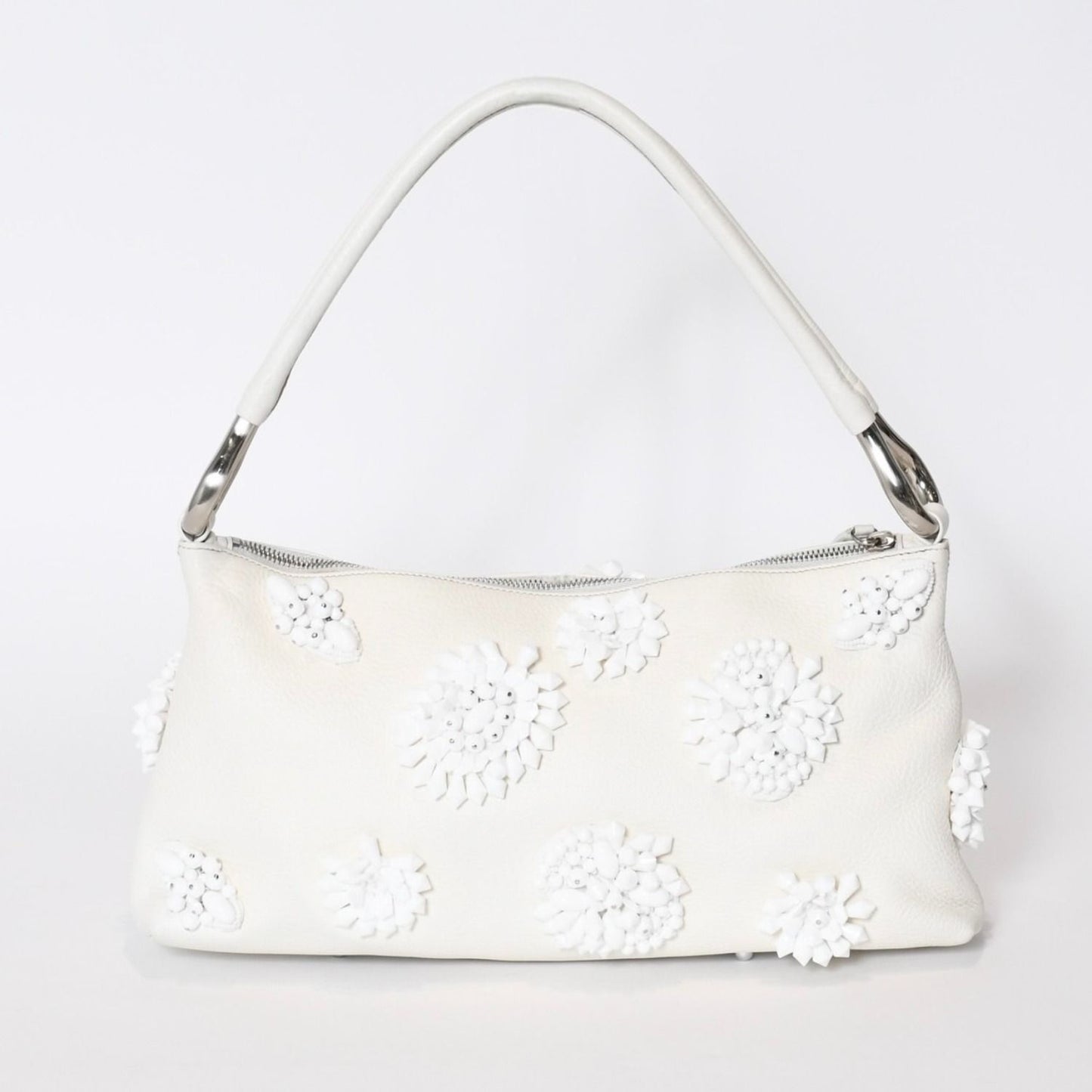 Prada Hobo Handbag Beads Leather White — view 2