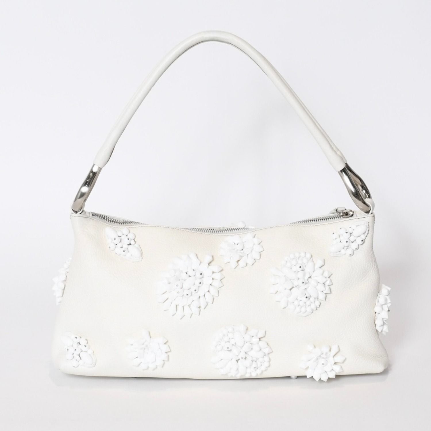 Prada Hobo Handbag Beads Leather White — view 2
