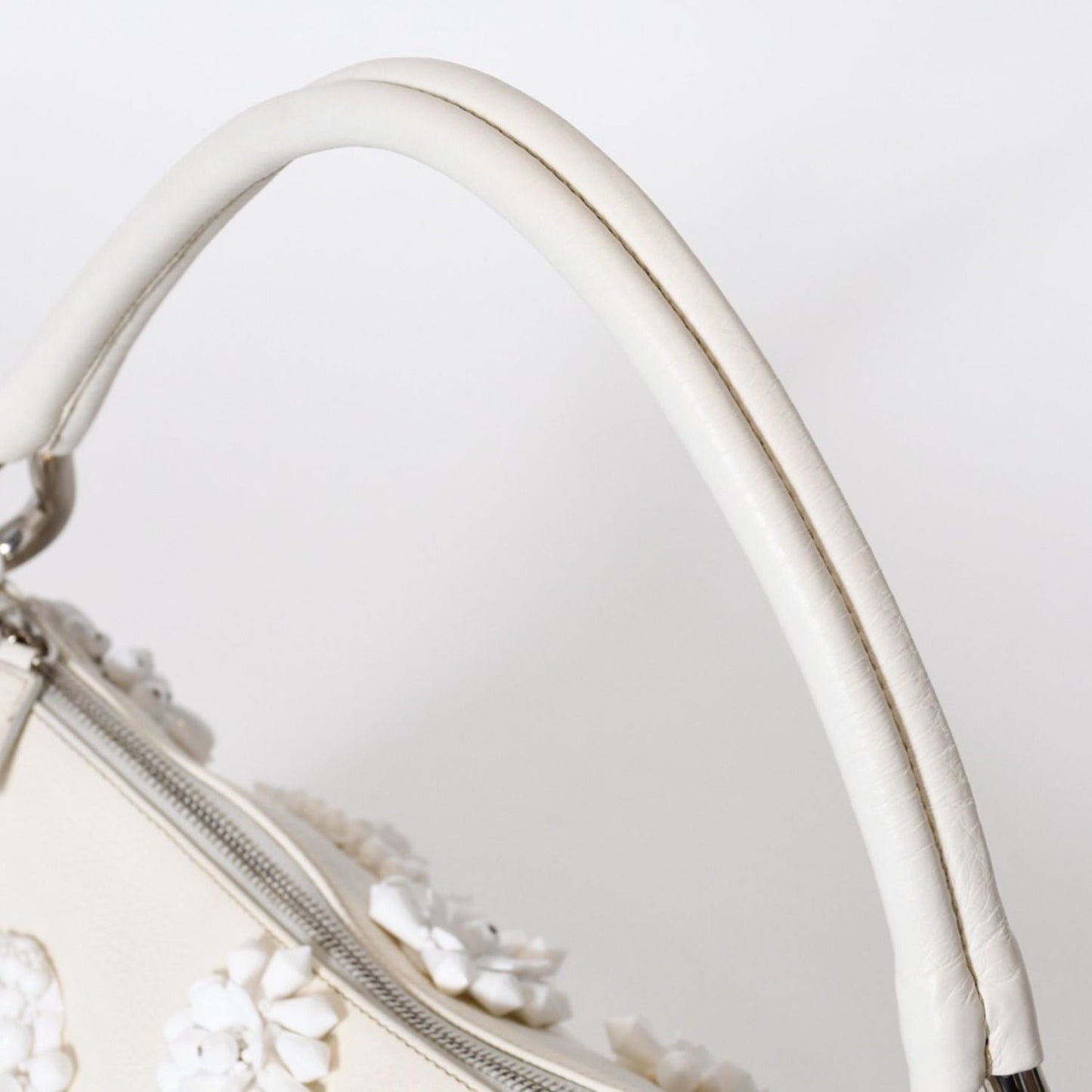 Prada Hobo Handbag Beads Leather White — view 5
