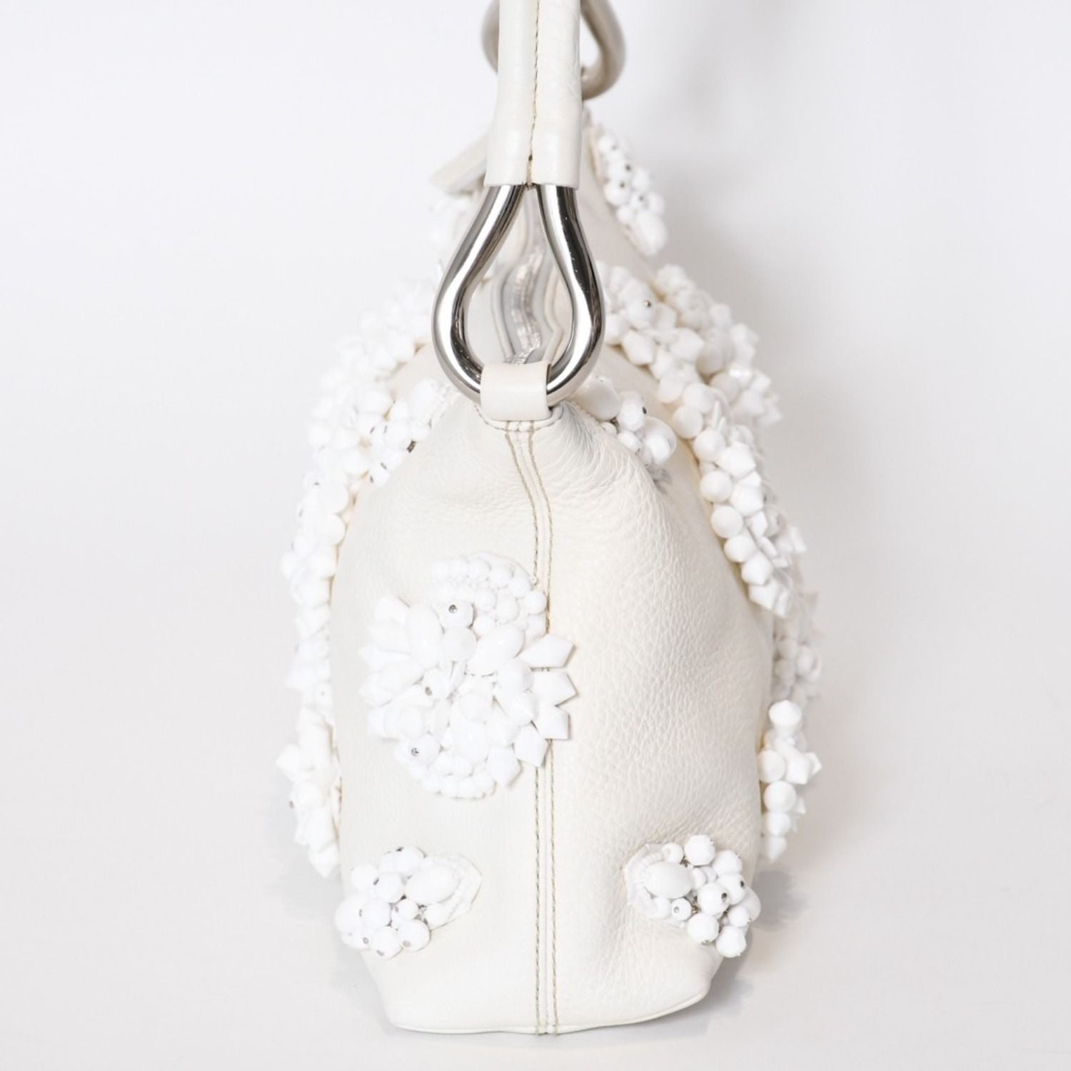 Prada Hobo Handbag Beads Leather White — view 4