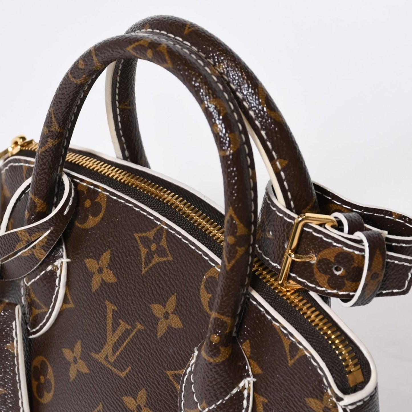 Louis Vuitton Shiny Monogram Lockit BB Handbag Brown Leather Gold — view 8