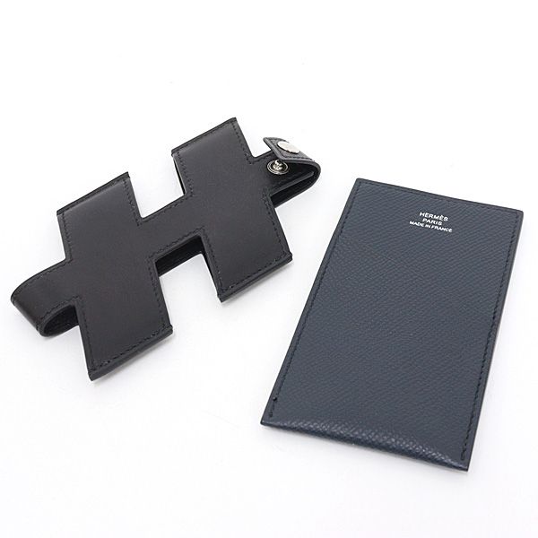 Hermes Card Case Tag Calf Veau Epsom Black Blue Indigo Ash — view 3