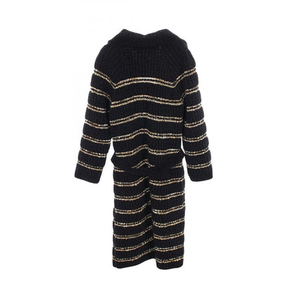 Chanel CC Logo Button Knit Wool Coat Navy White — view 2