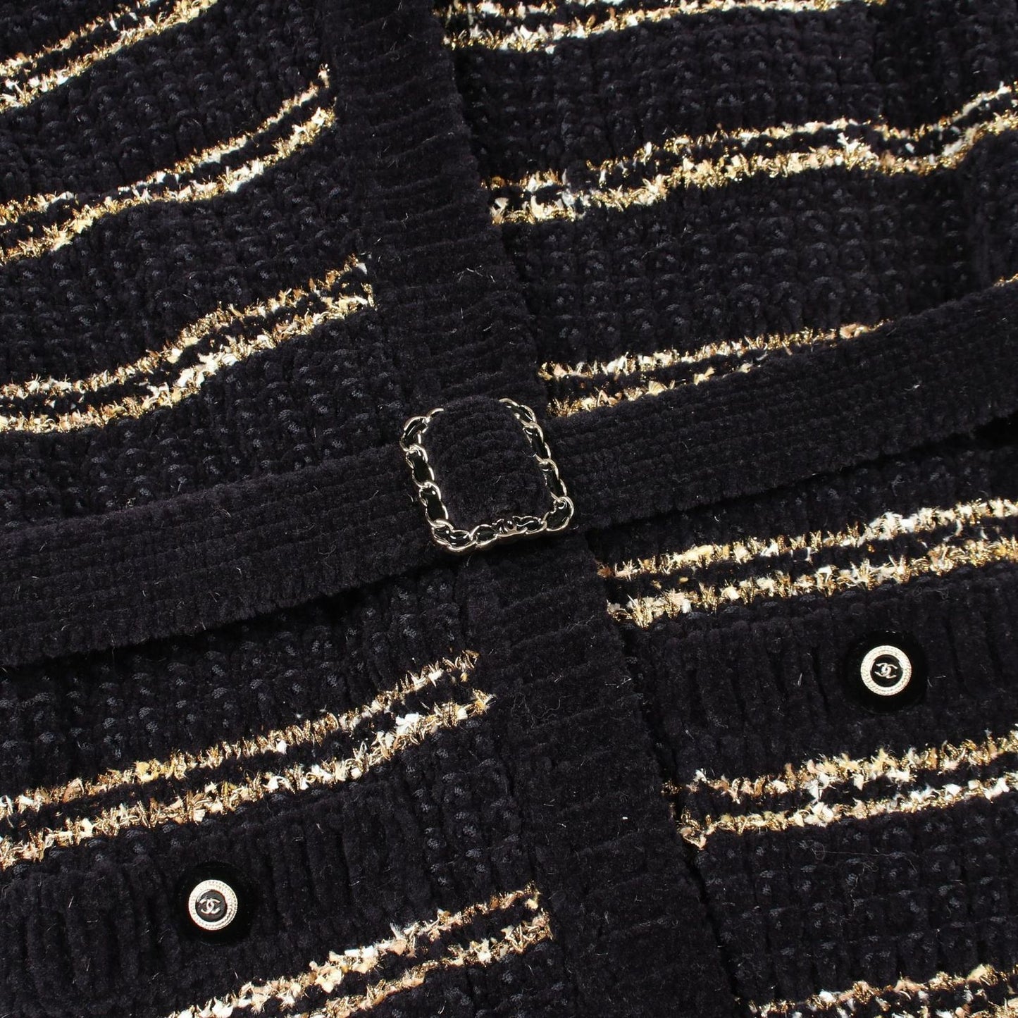 Chanel CC Logo Button Knit Wool Coat Navy White — view 7