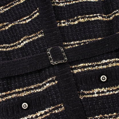 Chanel CC Logo Button Knit Wool Coat Navy White — view 7