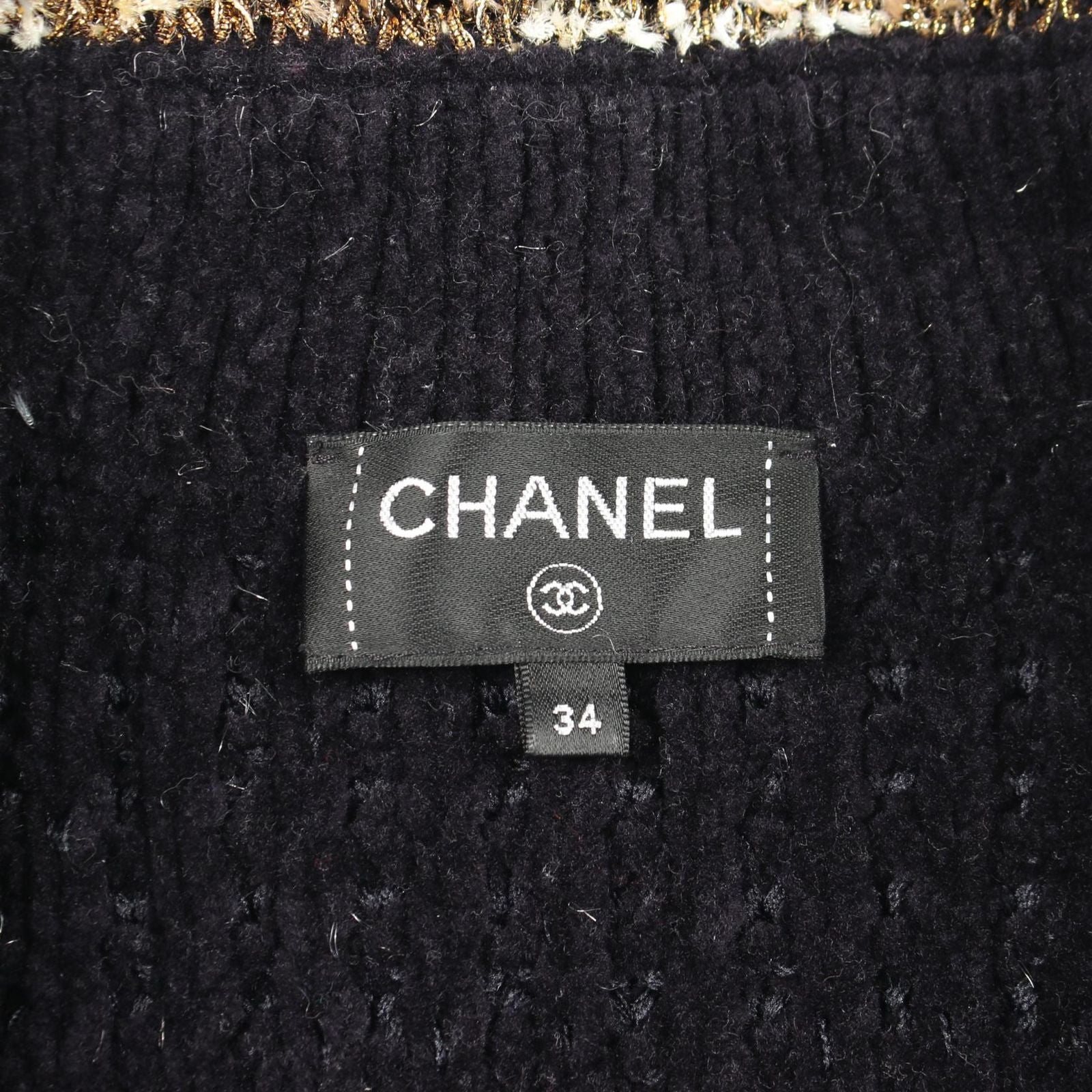Chanel CC Logo Button Knit Wool Coat Navy White — view 3