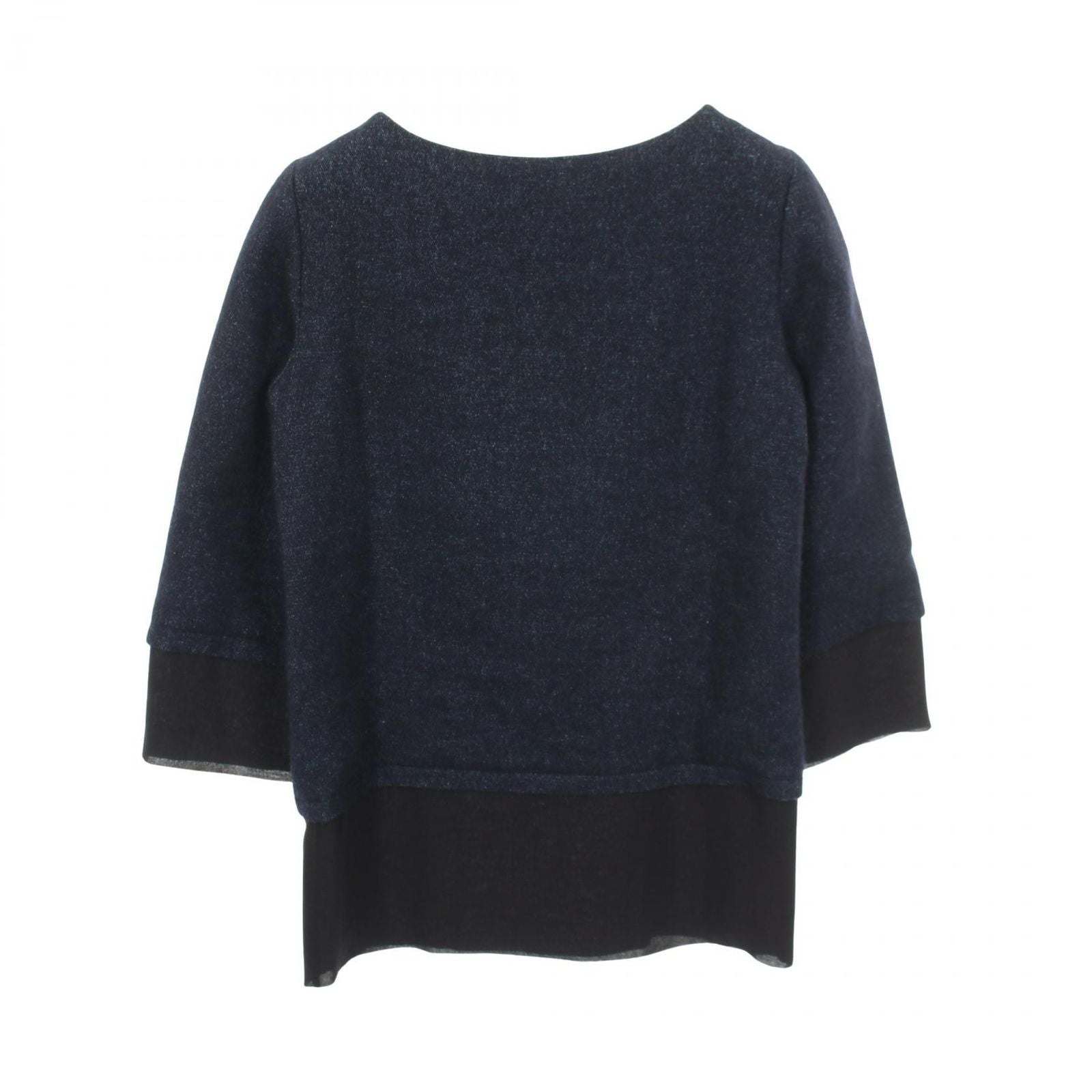Chanel CC Logo Button Fabric Cashmere Top Shirt Navy Black — view 2