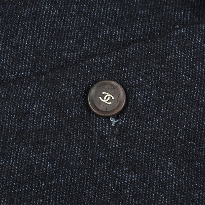 Chanel CC Logo Button Fabric Cashmere Top Shirt Navy Black — view 9