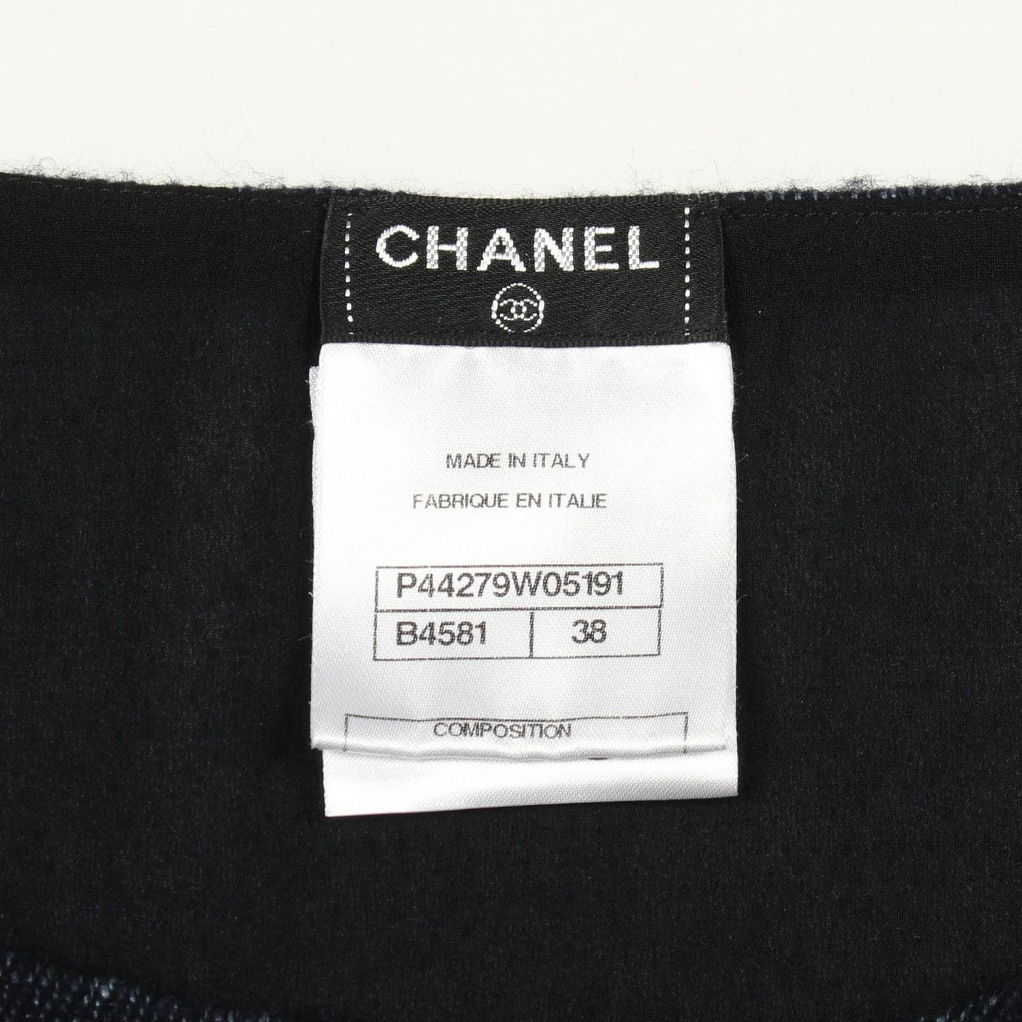 Chanel CC Logo Button Fabric Cashmere Top Shirt Navy Black — view 3