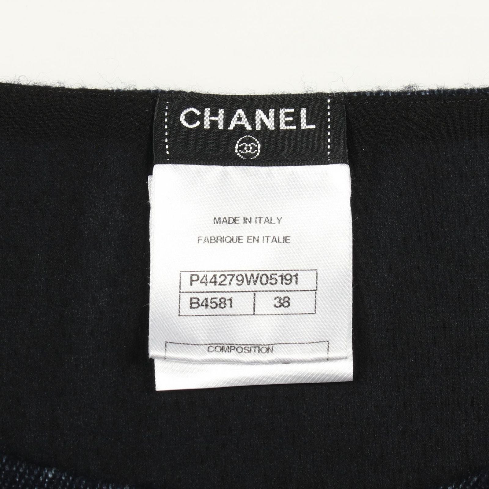 Chanel CC Logo Button Fabric Cashmere Top Shirt Navy Black — view 3