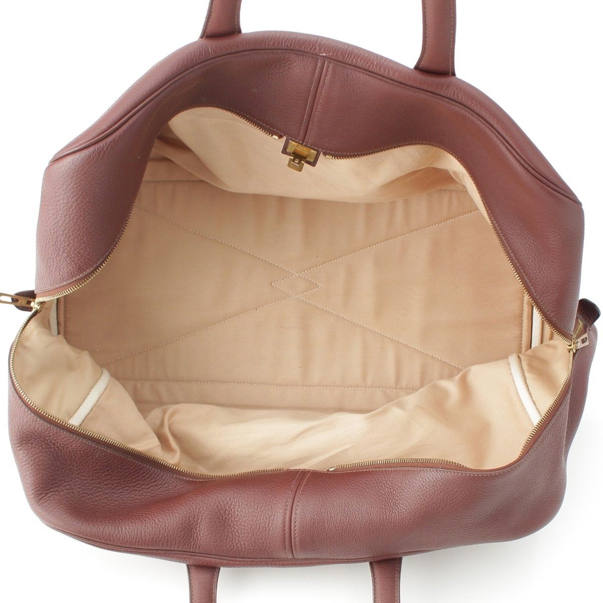 Hermes Victoria Taurillon Clemence Gold Boston Bag Tail Red Brown — view 6