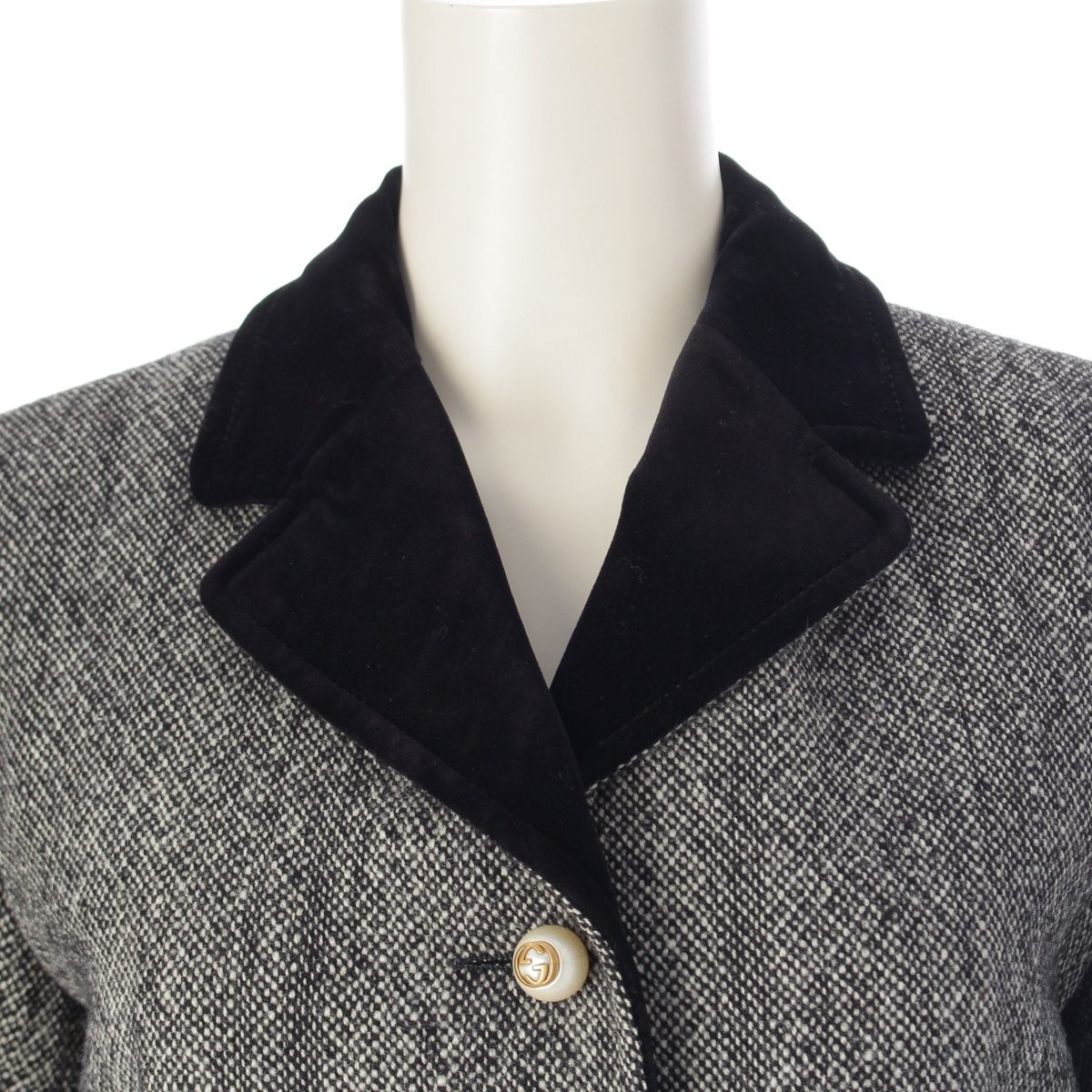 Gucci Wool GG Pearl Velour Coat Black White 38 — view 5