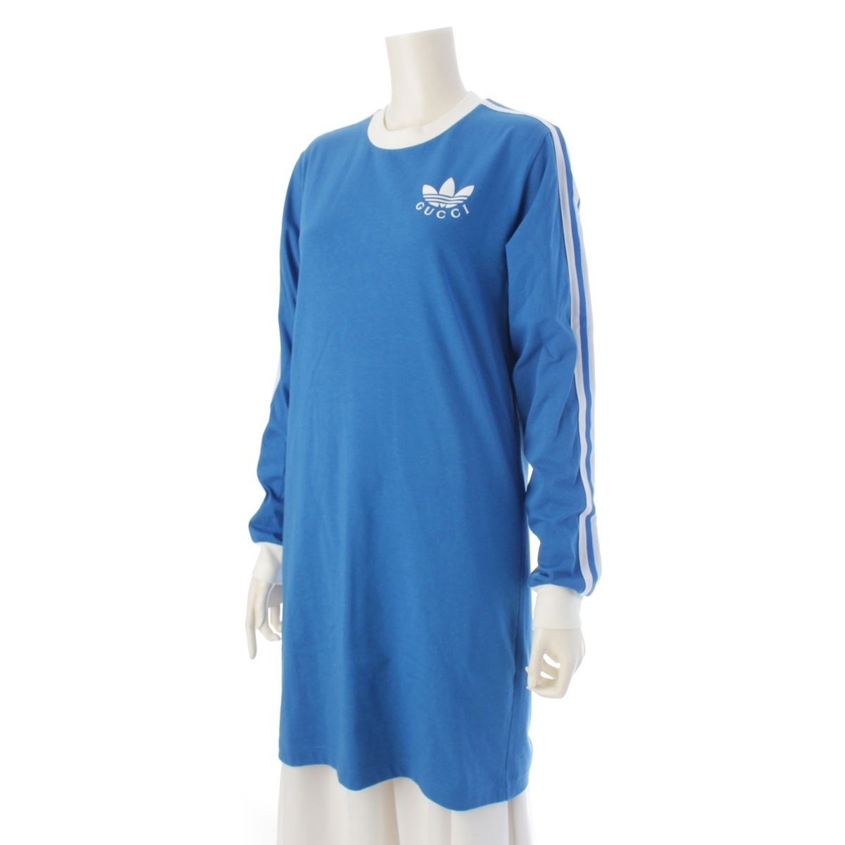Gucci Adidas Logo Striped Shirt Long Sleeve Dress Blue — view 2