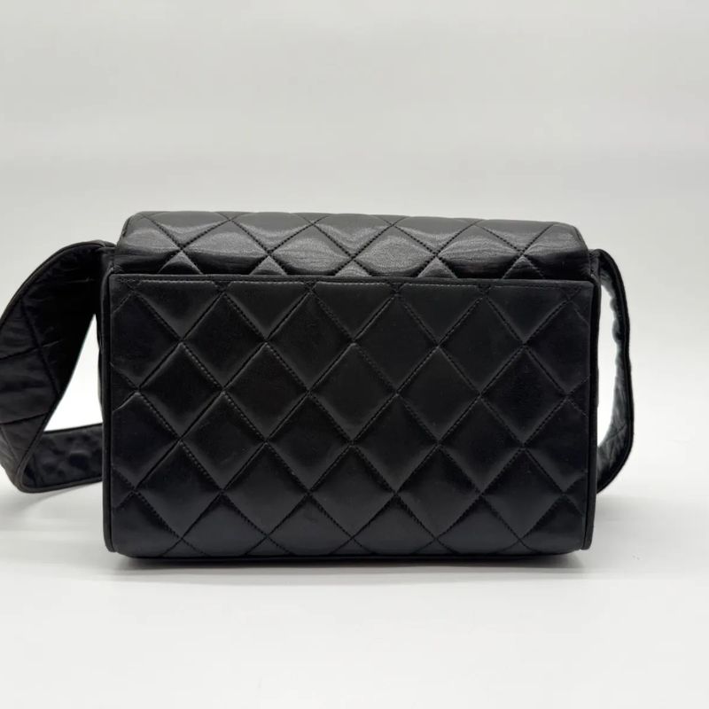Chanel Shoulder Bag Lambskin Quilted CC Logo Black Leather
