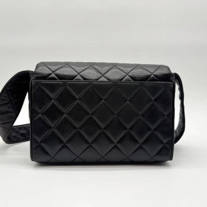 Chanel Shoulder Bag Lambskin Quilted CC Logo Black Leather