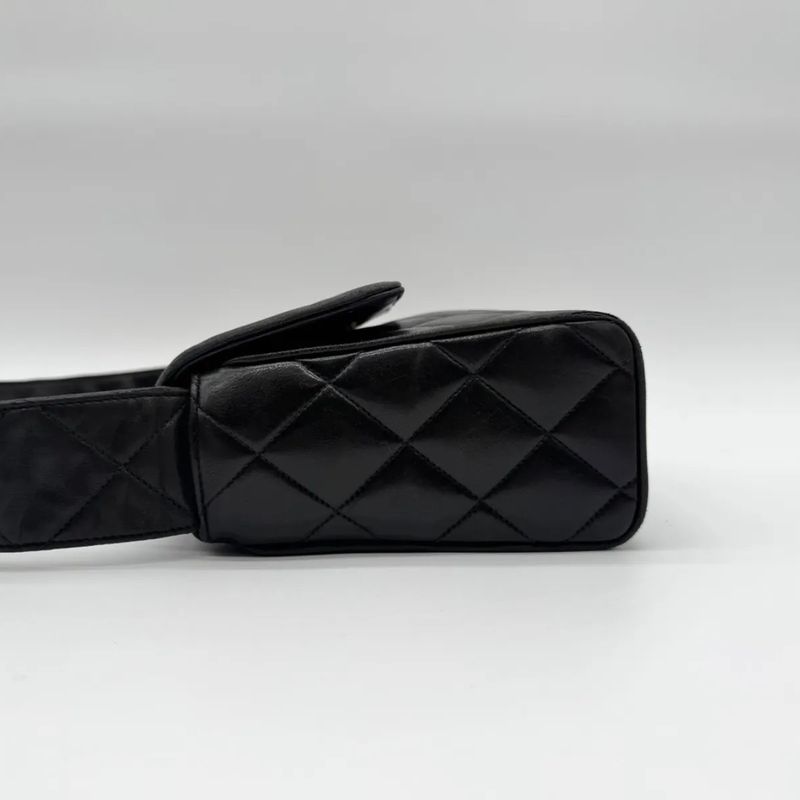 Chanel Shoulder Bag Lambskin Quilted CC Logo Black Leather