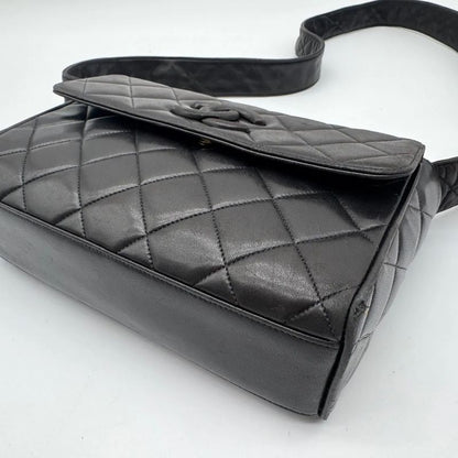 Chanel Shoulder Bag Lambskin Quilted CC Logo Black Leather