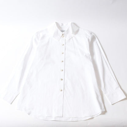 Chanel Long Sleeve Shirt Blouse CC Logo Cotton White Gold