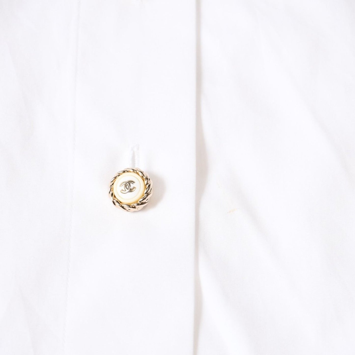 Chanel Long Sleeve Shirt Blouse CC Logo Cotton White Gold — view 6