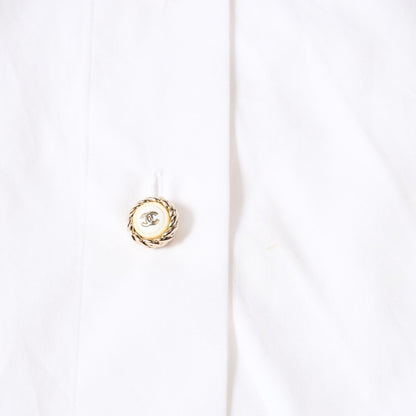 Chanel Long Sleeve Shirt Blouse CC Logo Cotton White Gold — view 6