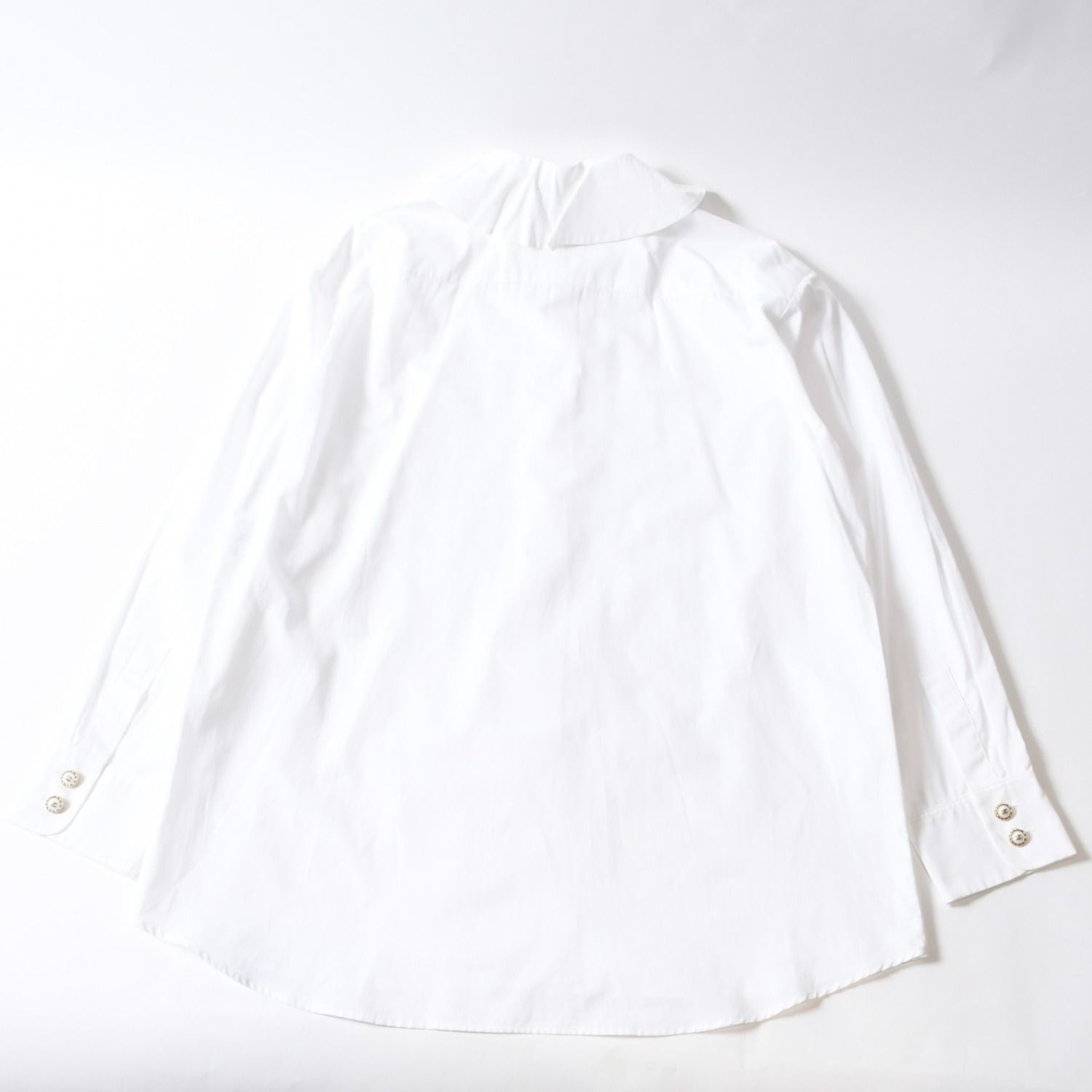 Chanel Long Sleeve Shirt Blouse CC Logo Cotton White Gold — view 2