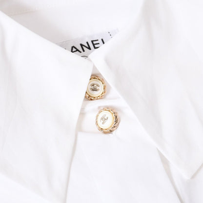 Chanel Long Sleeve Shirt Blouse CC Logo Cotton White Gold — view 4