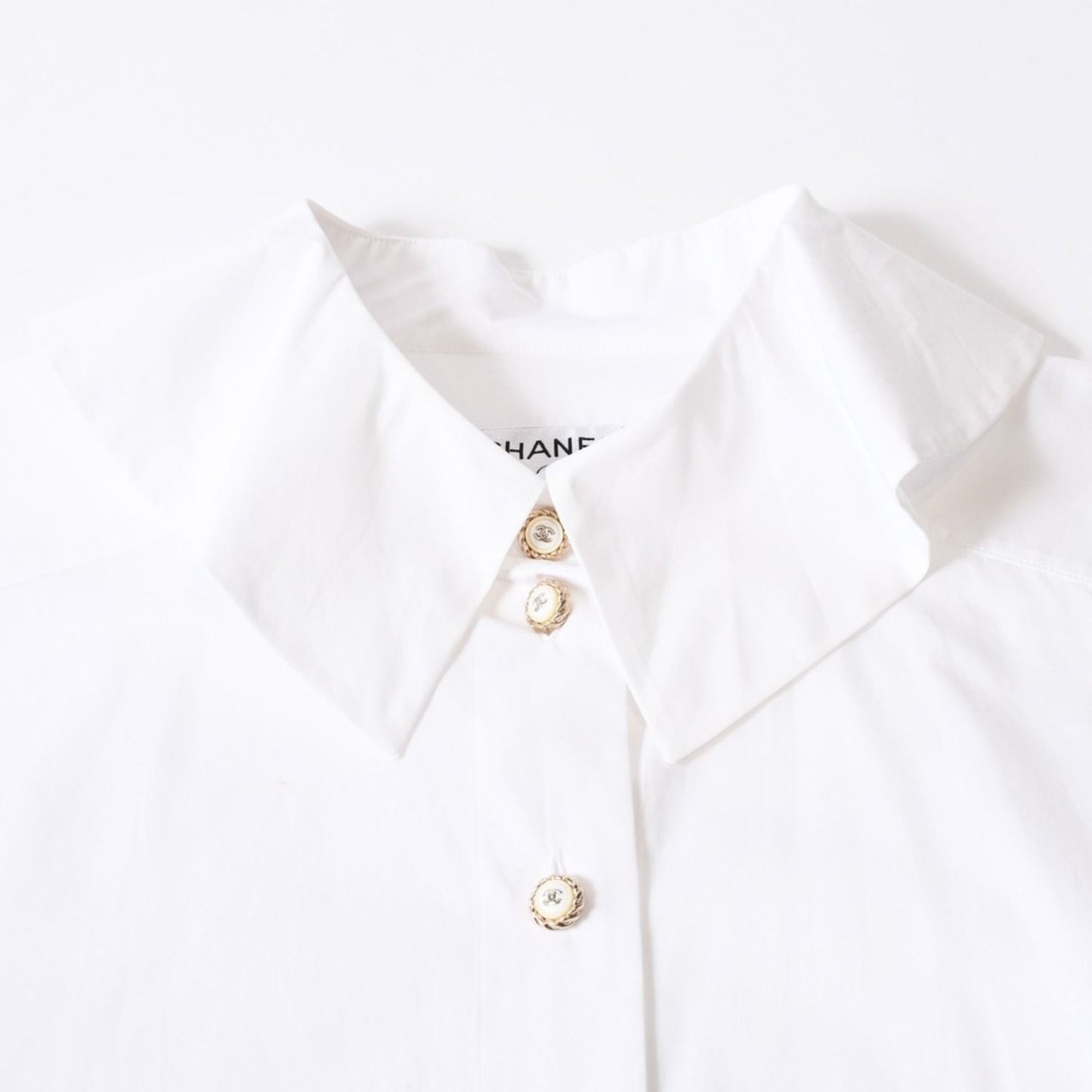 Chanel Long Sleeve Shirt Blouse CC Logo Cotton White Gold — view 3