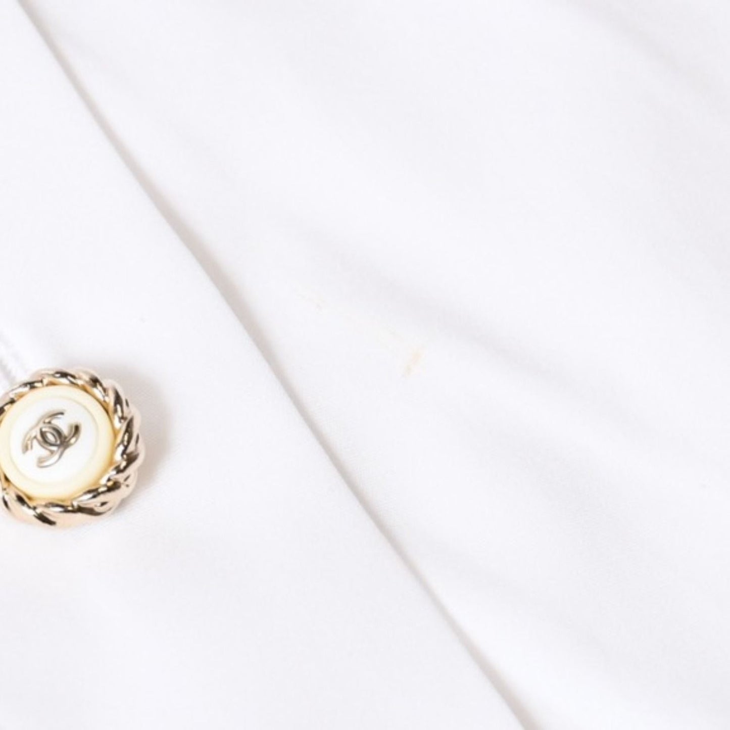 Chanel Long Sleeve Shirt Blouse CC Logo Cotton White Gold — view 7