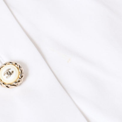 Chanel Long Sleeve Shirt Blouse CC Logo Cotton White Gold — view 7