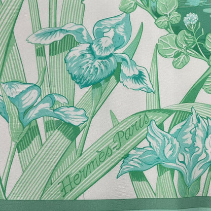 Hermes Scarf Silk Carre 90 Au Bord de L'eau by the River Jade Bird Green — view 8