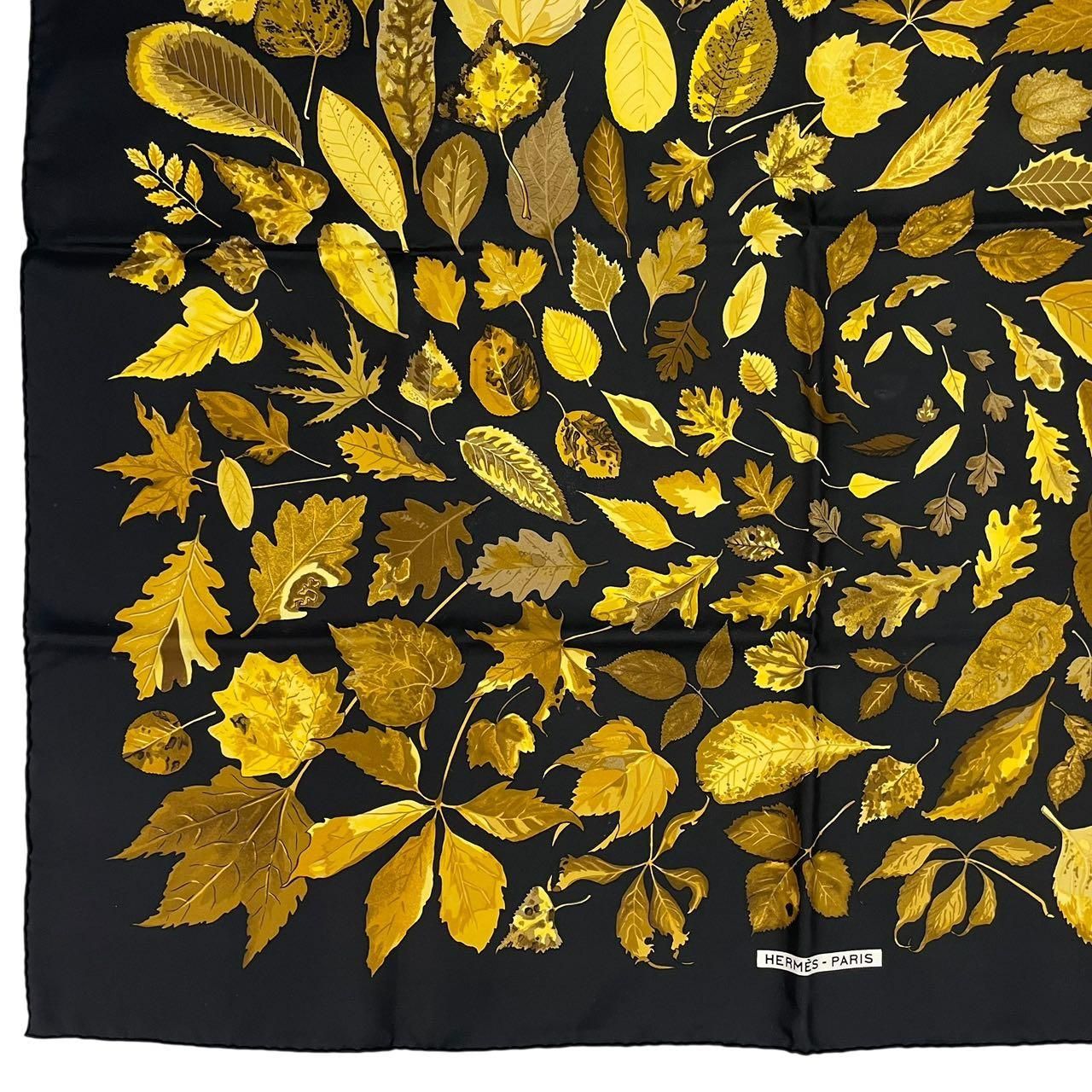 Hermes Scarf Silk Carre 90 Tourbillon Fallen Leaves Swirl Black — view 5