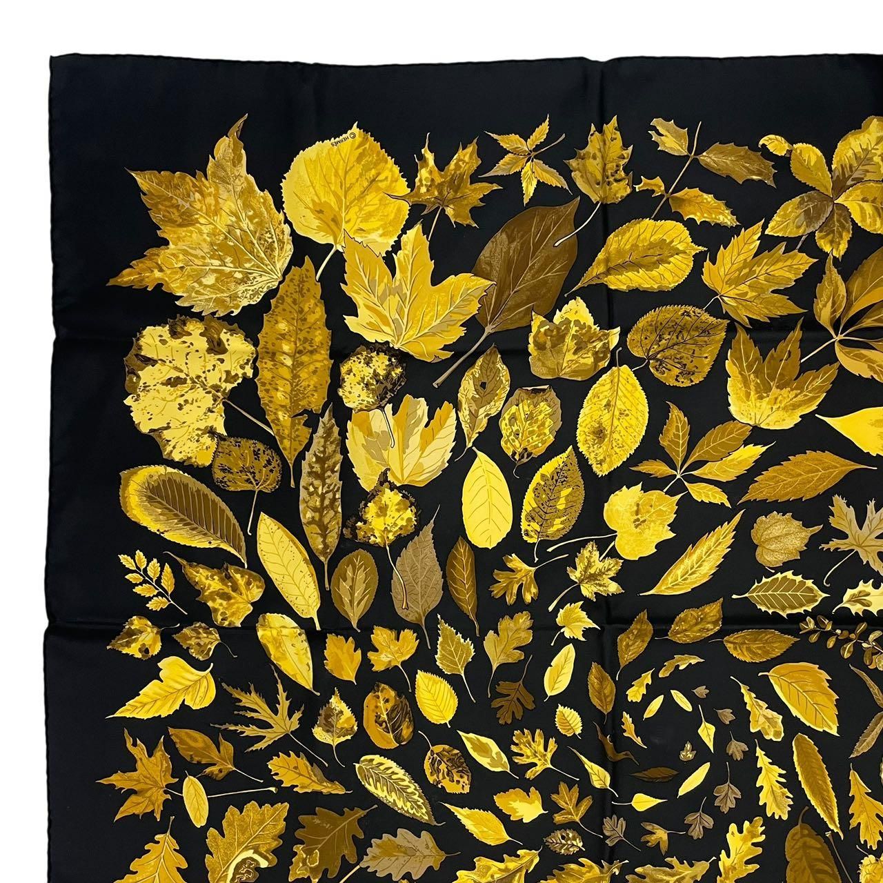 Hermes Scarf Silk Carre 90 Tourbillon Fallen Leaves Swirl Black — view 3