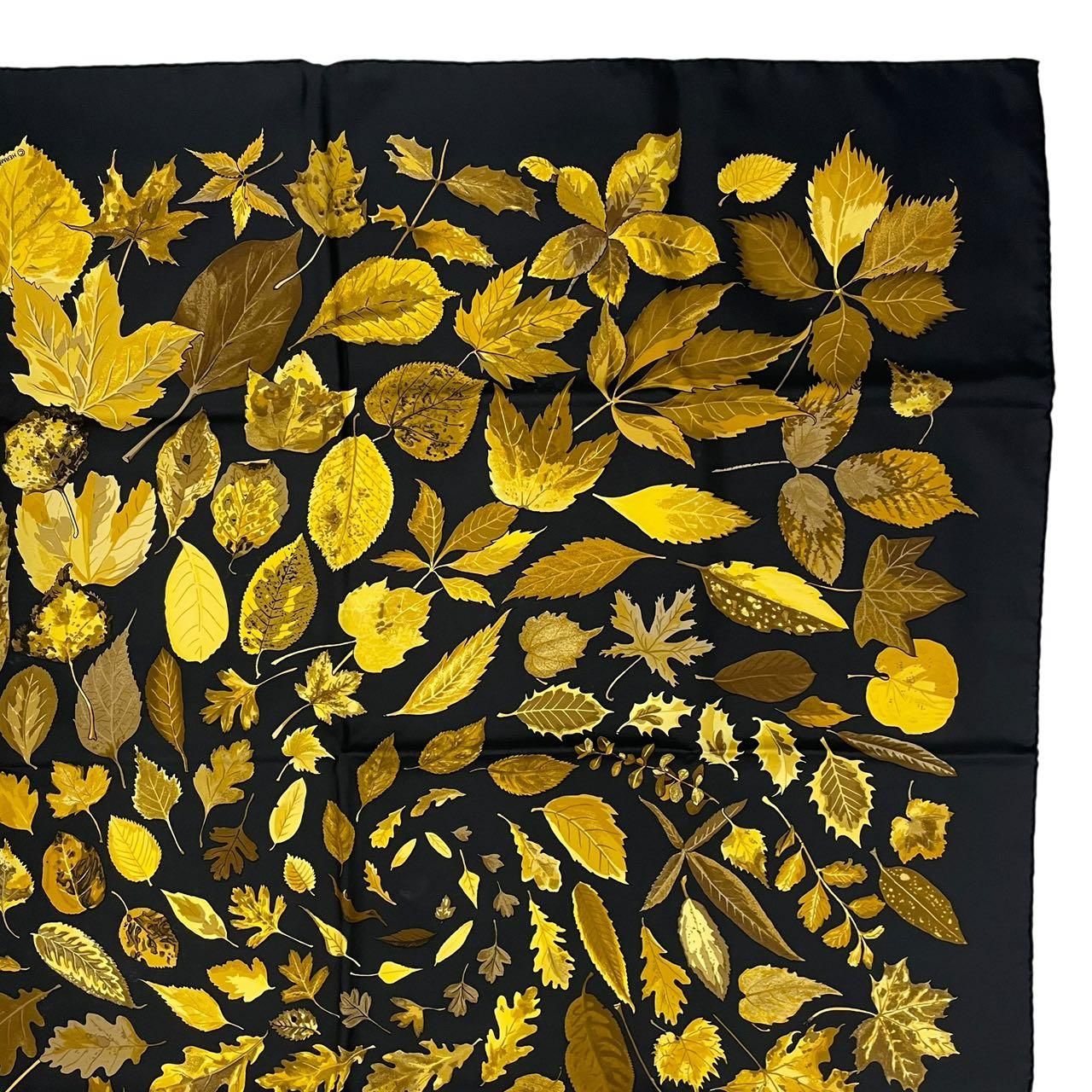 Hermes Scarf Silk Carre 90 Tourbillon Fallen Leaves Swirl Black — view 4