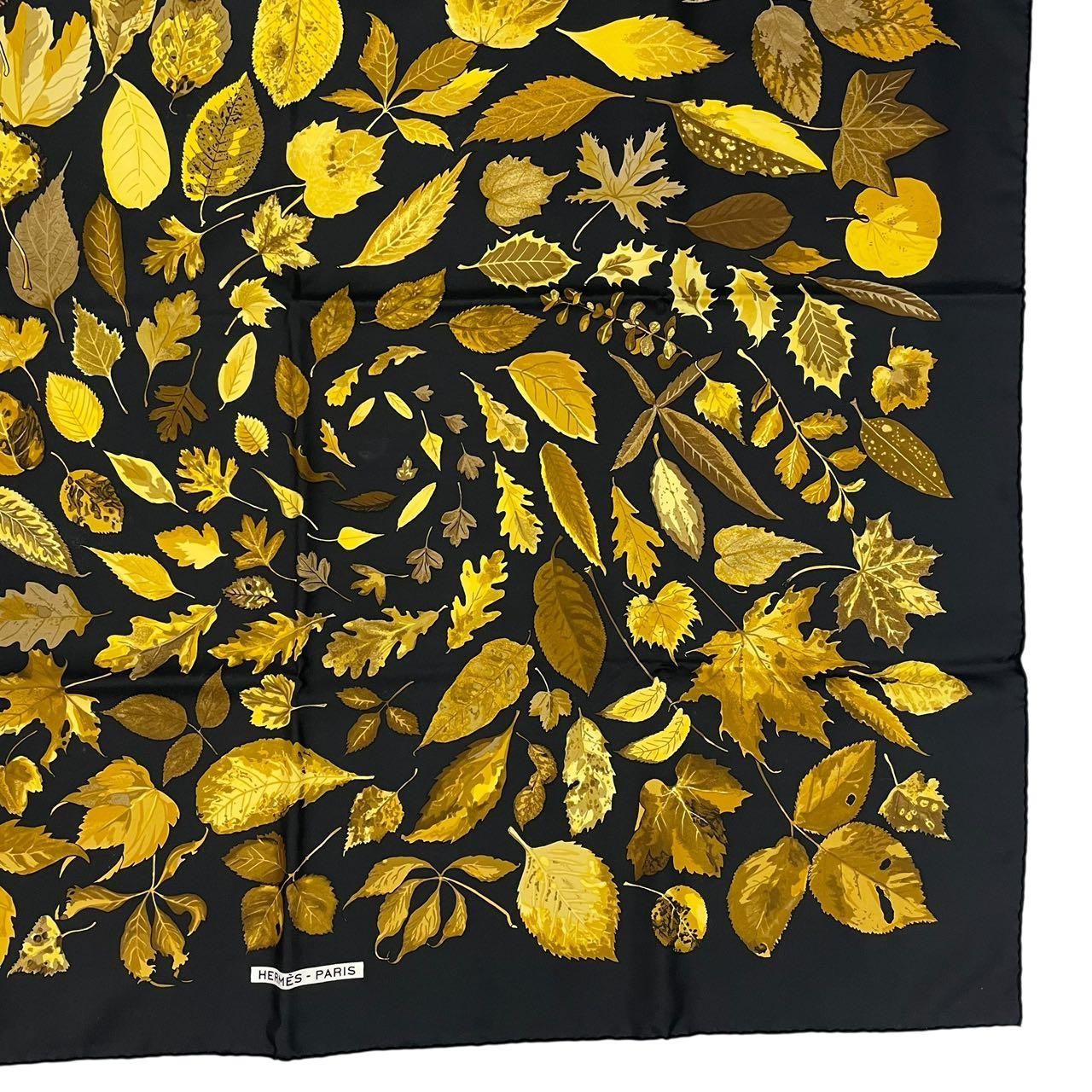Hermes Scarf Silk Carre 90 Tourbillon Fallen Leaves Swirl Black — view 6